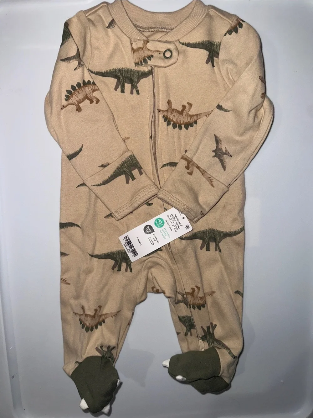 Carter's Tan Dinosaur Print Footed Pajamas